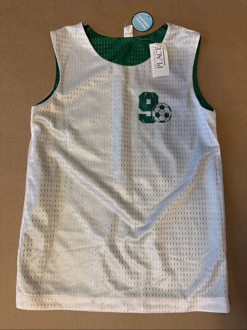 NWT Reversible Children's Place White and Green Soccer Mesh Tank